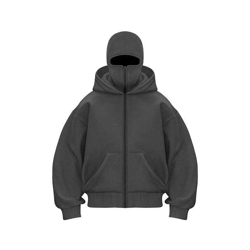 New masked design double-layer hooded zipper sweater jacket loose street men and women couples