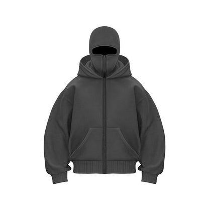 New masked design double-layer hooded zipper sweater jacket loose street men and women couples