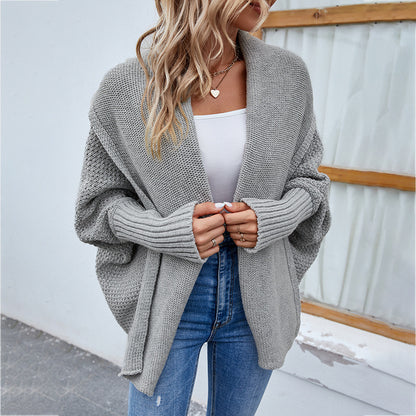 Women's Knitted Sweater Solid Color Bat Sleeve Sweater Cardigan Jacket Women's