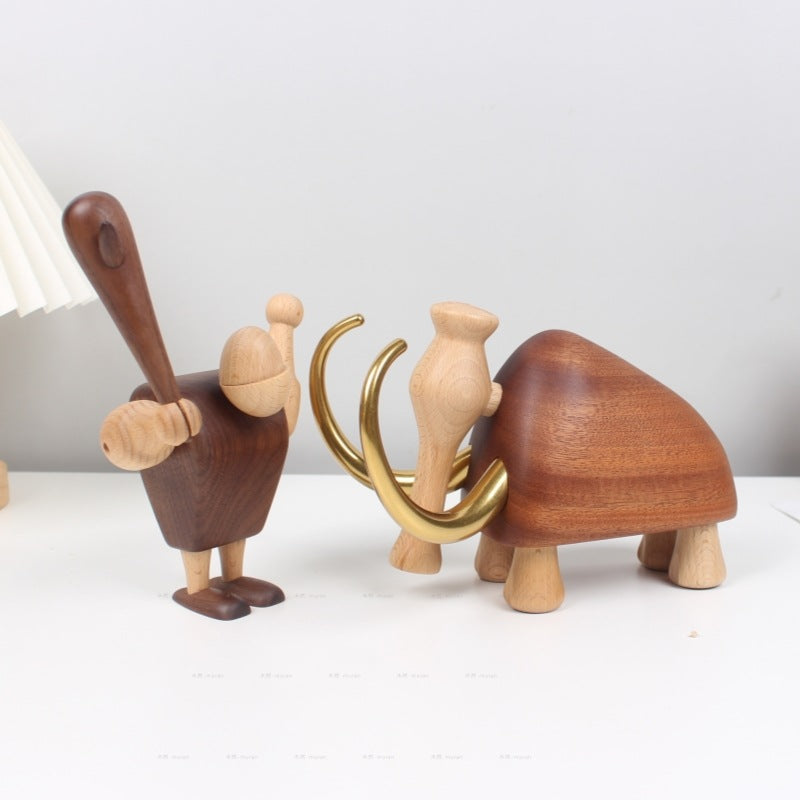 Solid wood carving mammoth creative home decoration TV cabinet desktop ornament simple style wood handicraft