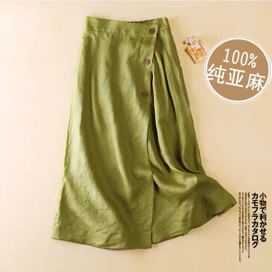 Bust skirt women's summer new casual A-shaped skirt summer cotton and linen medium and long elastic waist swing skirt