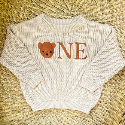 Embroidered 1st Birthday Sweater, Name Embroidery, Children's Sweater, Pure Cotton, Baby, 1st Year Wild One