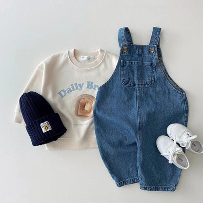 100% cotton children's clothing infants autumn and winter floral denim cute overalls children's jumpsuit overalls