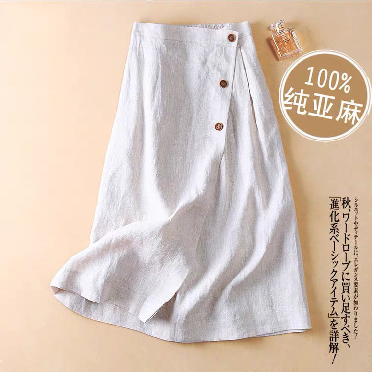 Bust skirt women's summer new casual A-shaped skirt summer cotton and linen medium and long elastic waist swing skirt