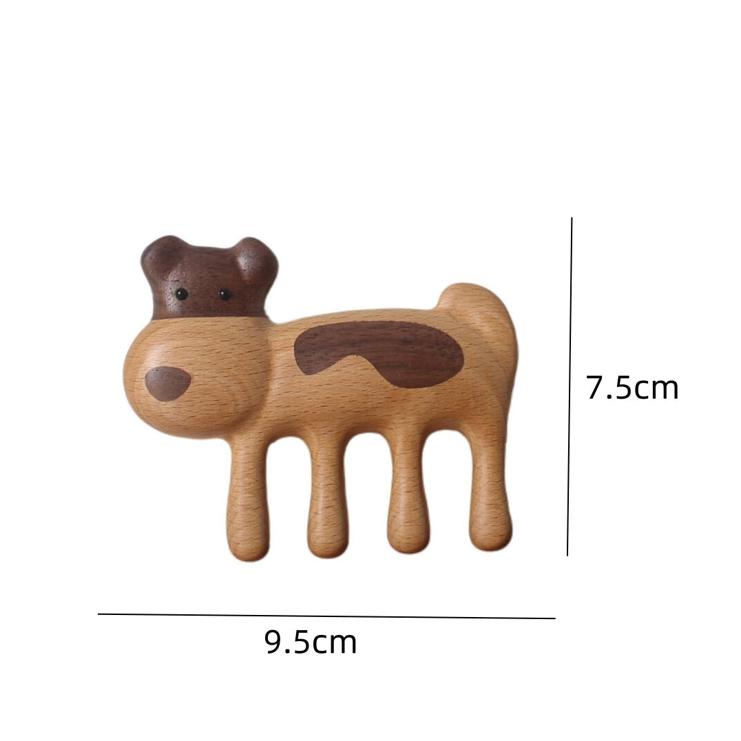 Creative solid wood puppy comb 4-in-1 massage comb anti-hair loss hair treatment scraping face eye dredging meridian comb