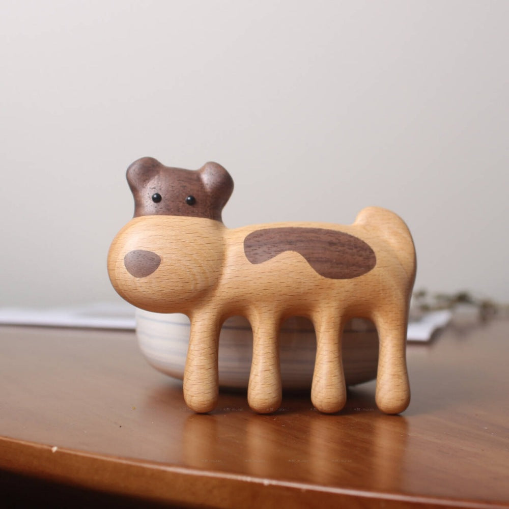 Creative solid wood puppy comb 4-in-1 massage comb anti-hair loss hair treatment scraping face eye dredging meridian comb