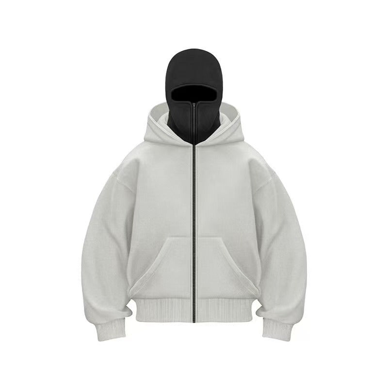 New masked design double-layer hooded zipper sweater jacket loose street men and women couples