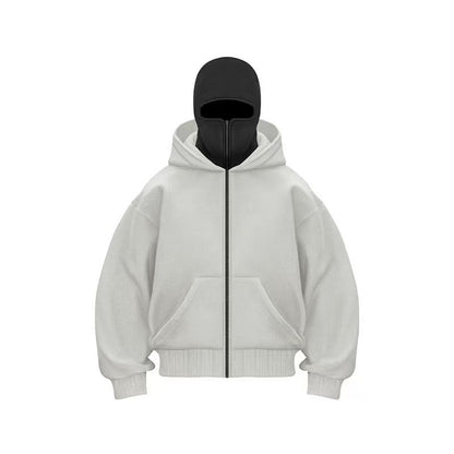 New masked design double-layer hooded zipper sweater jacket loose street men and women couples