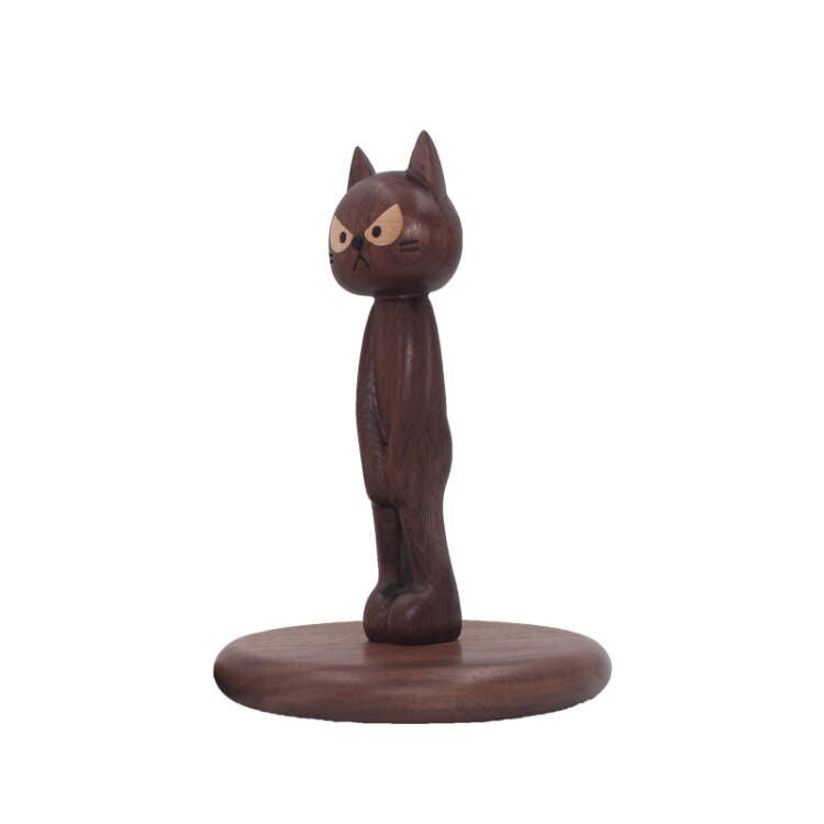 Solid wood creative cat vertical tissue holder walnut storage rack restaurant kitchen non-punching roll paper rack