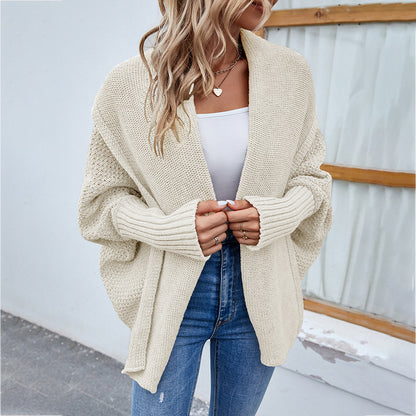Women's Knitted Sweater Solid Color Bat Sleeve Sweater Cardigan Jacket Women's