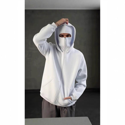 New masked design double-layer hooded zipper sweater jacket loose street men and women couples