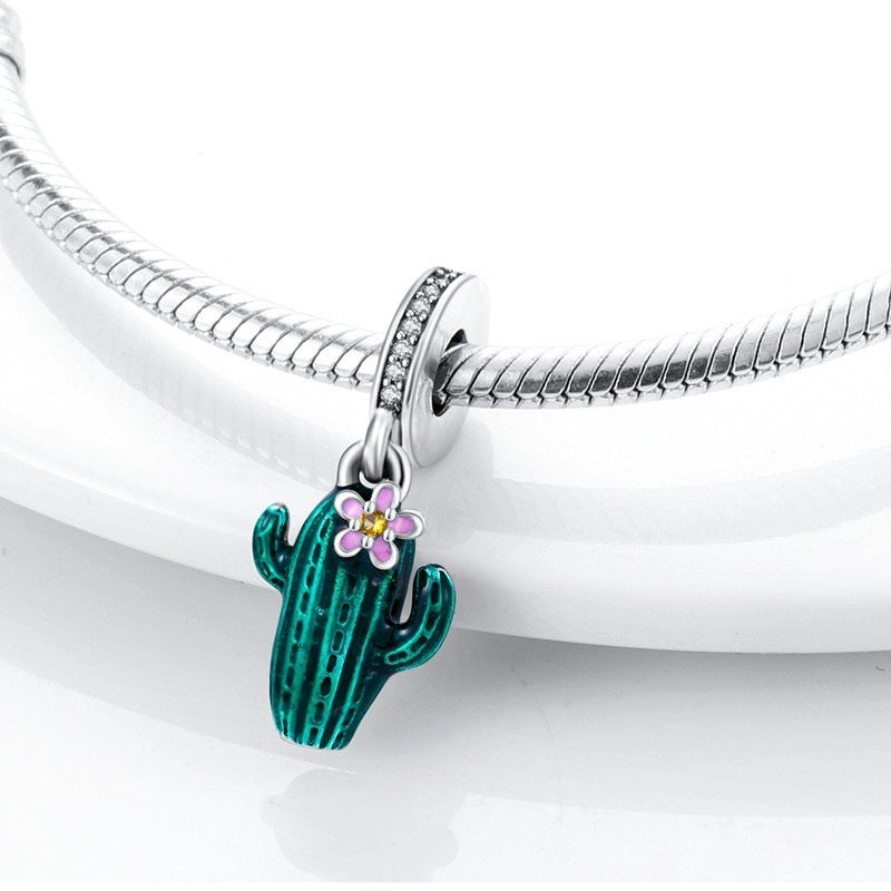 Cactus pendant white copper silver plated pendant Pan family beads DIY bracelet necklace female