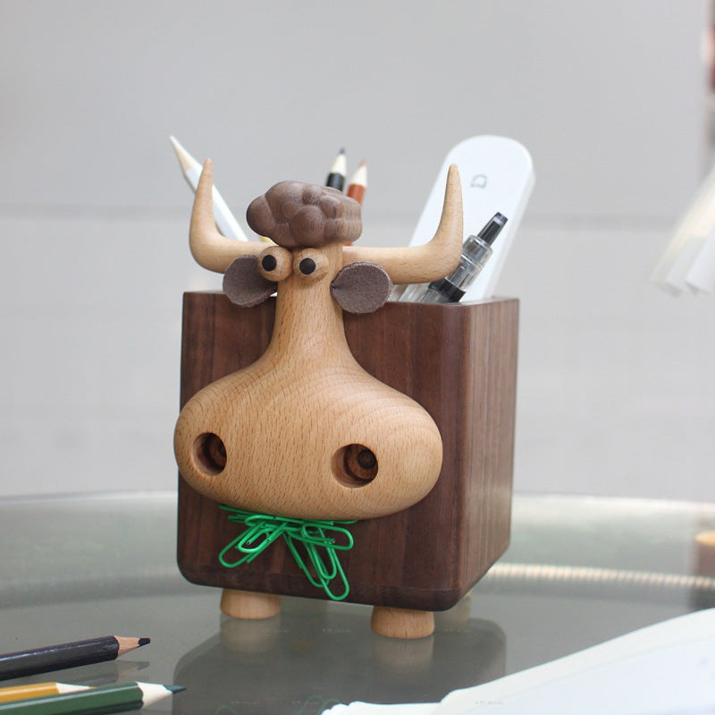 Black walnut calf storage box solid wood large-capacity pen holder creative wooden gift desktop multi-functional ornament