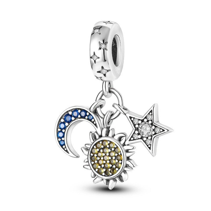 Ocean Wind Dolphin Whale Pendant Beads Copper Plated 925 Silver DIY Beads Bracelet Necklace