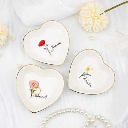 Birthday Flowers and Name Ceramic Ring Plate Jewelry Plate Necklace Storage