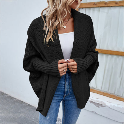 Women's Knitted Sweater Solid Color Bat Sleeve Sweater Cardigan Jacket Women's