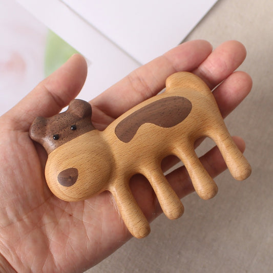 Creative solid wood puppy comb 4-in-1 massage comb anti-hair loss hair treatment scraping face eye dredging meridian comb