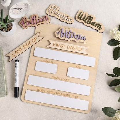 sign name custom School season double-layer wood  first day of school commemorative board