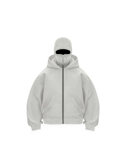 New masked design double-layer hooded zipper sweater jacket loose street men and women couples