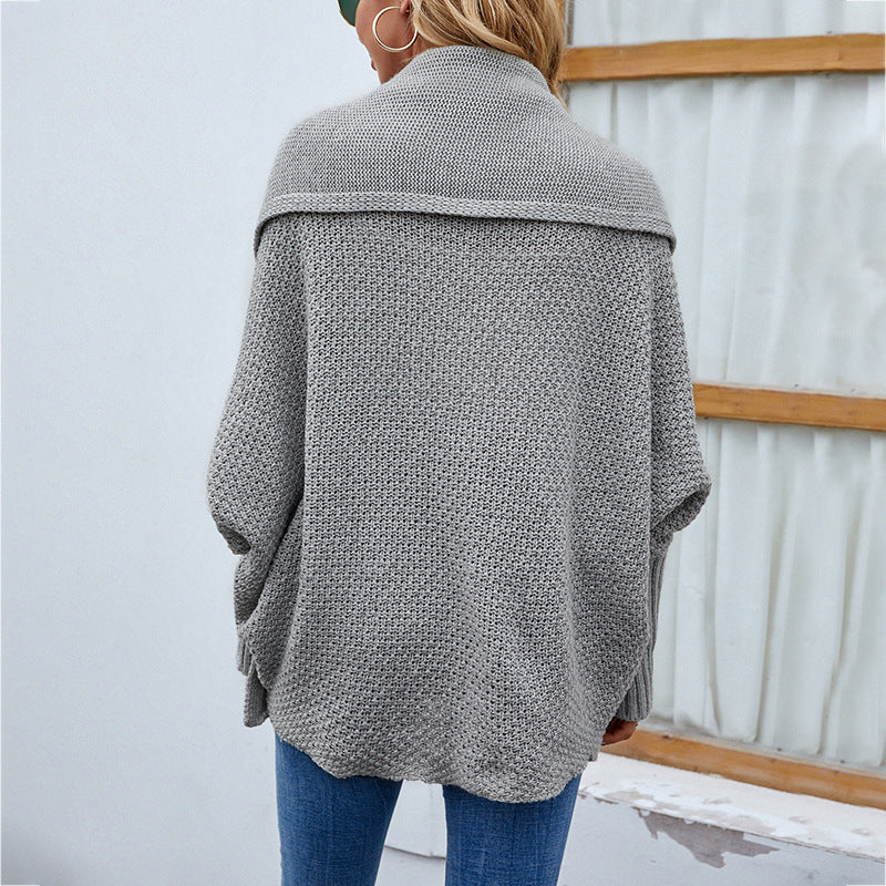 Women's Knitted Sweater Solid Color Bat Sleeve Sweater Cardigan Jacket Women's