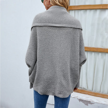 Women's Knitted Sweater Solid Color Bat Sleeve Sweater Cardigan Jacket Women's