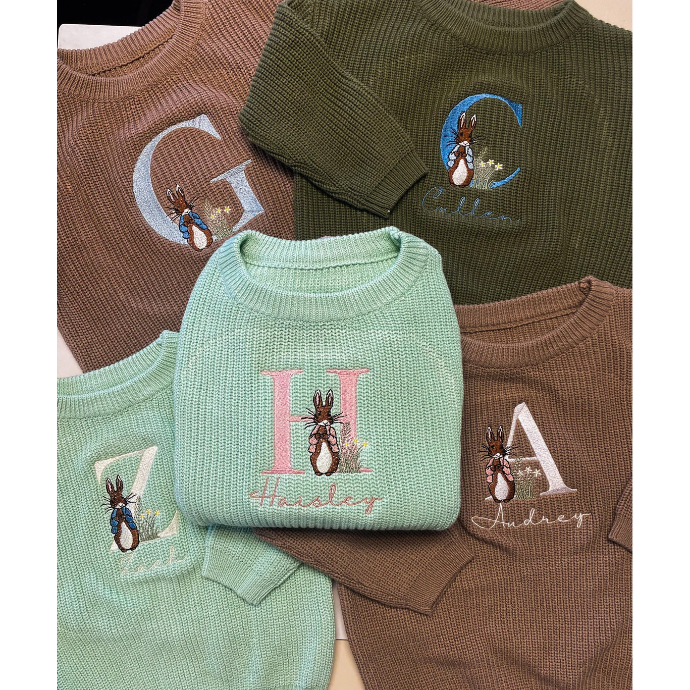 With Embroidery, Peter Rabbit Sweater - Name Embroidery, Children's Sweater, Cotton, Baby, Easter Sweater