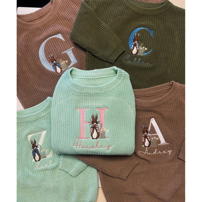 With Embroidery, Peter Rabbit Sweater - Name Embroidery, Children's Sweater, Cotton, Baby, Easter Sweater