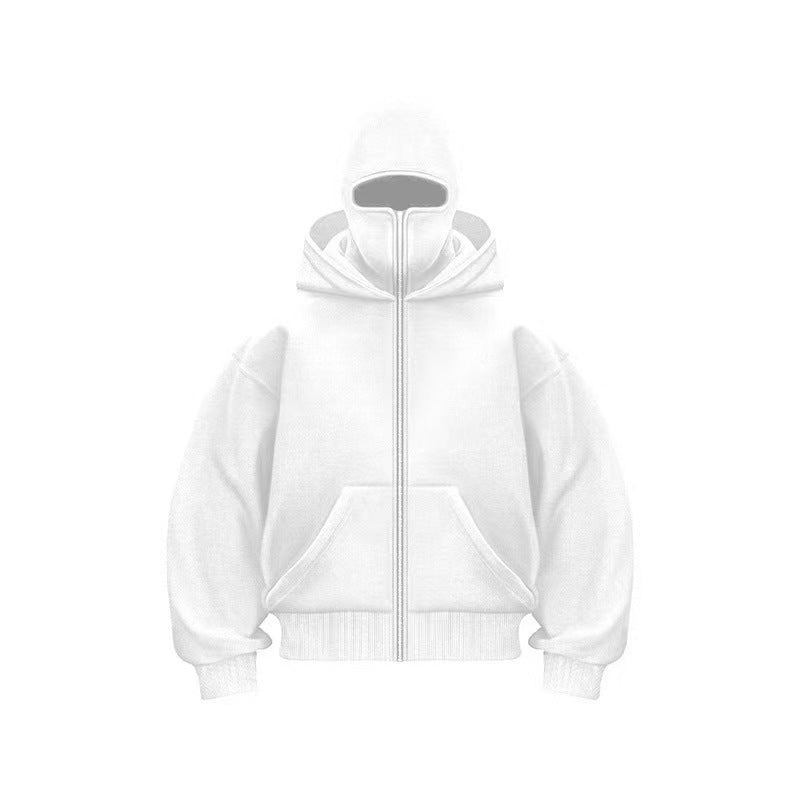 New masked design double-layer hooded zipper sweater jacket loose street men and women couples