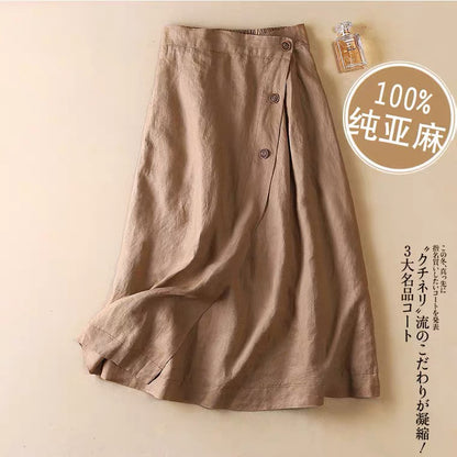 Bust skirt women's summer new casual A-shaped skirt summer cotton and linen medium and long elastic waist swing skirt