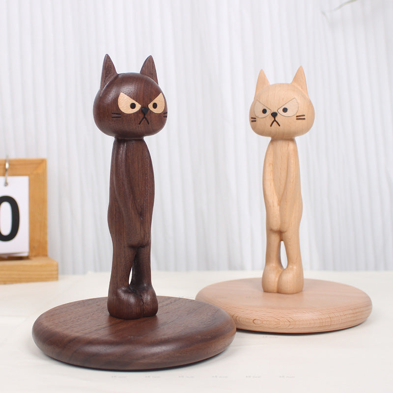 Solid wood creative cat vertical tissue holder walnut storage rack restaurant kitchen non-punching roll paper rack