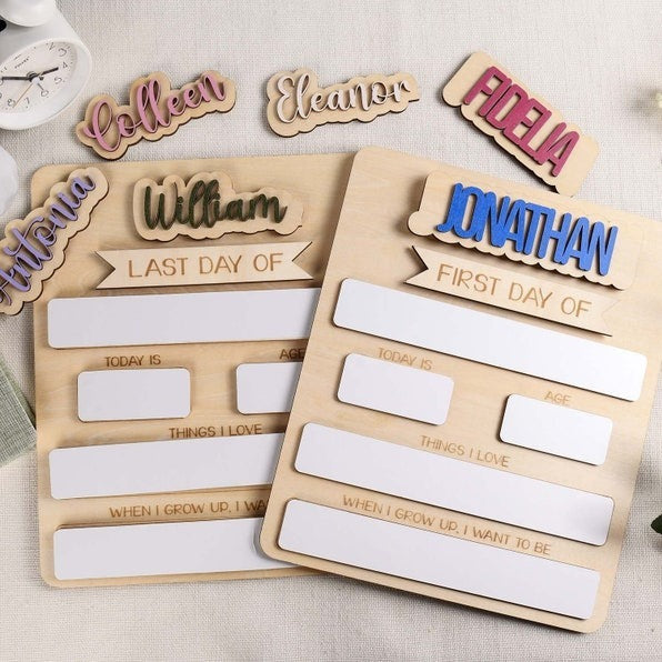 sign name custom School season double-layer wood  first day of school commemorative board