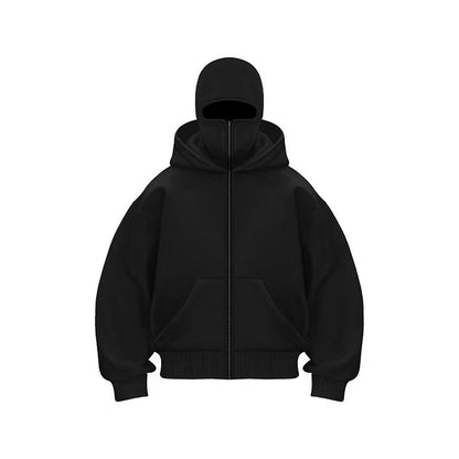 New masked design double-layer hooded zipper sweater jacket loose street men and women couples