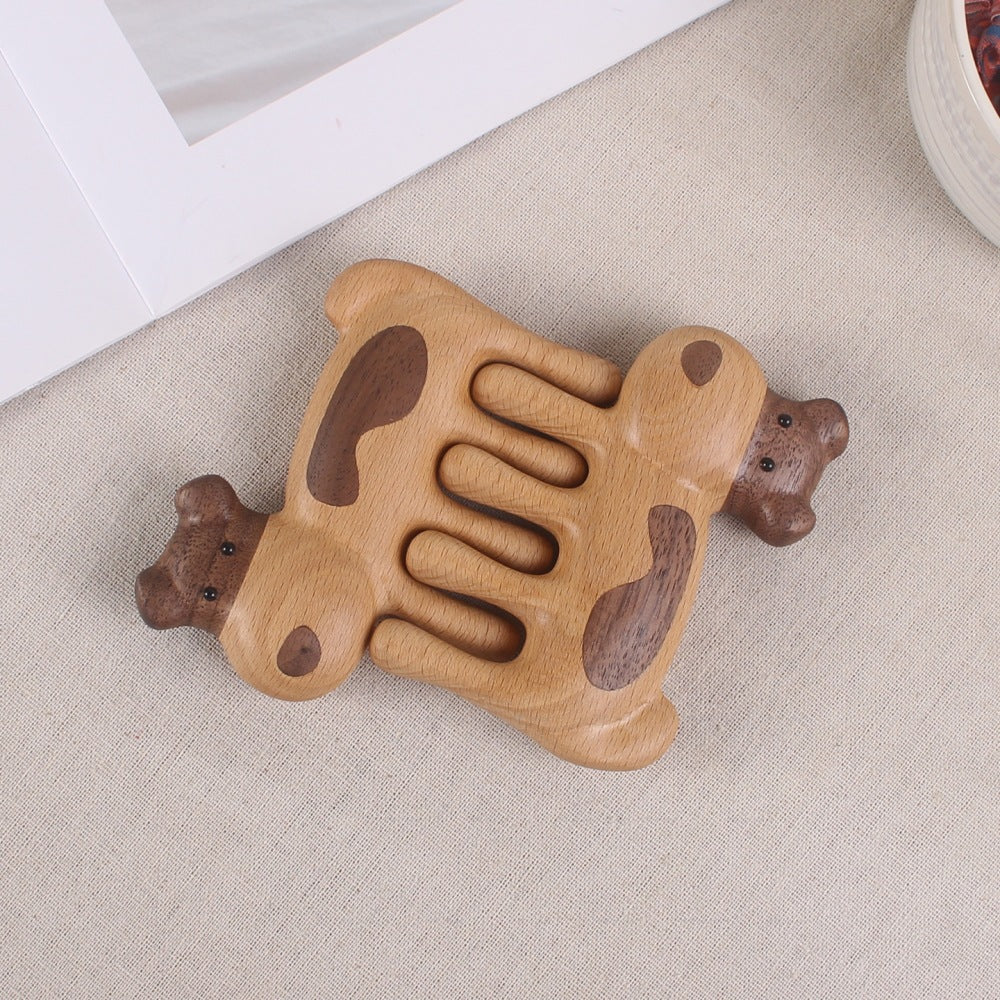 Creative solid wood puppy comb 4-in-1 massage comb anti-hair loss hair treatment scraping face eye dredging meridian comb