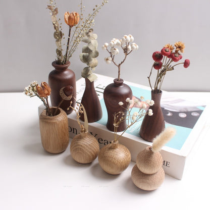 Japanese groceries, solid wood dried flowers, wooden handicrafts, wooden ins vases, silent wind home decoration ornaments