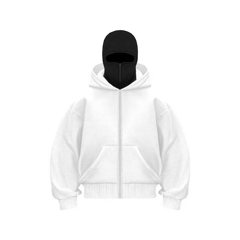 New masked design double-layer hooded zipper sweater jacket loose street men and women couples