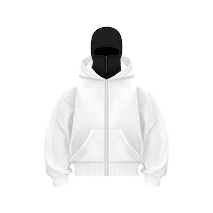 New masked design double-layer hooded zipper sweater jacket loose street men and women couples
