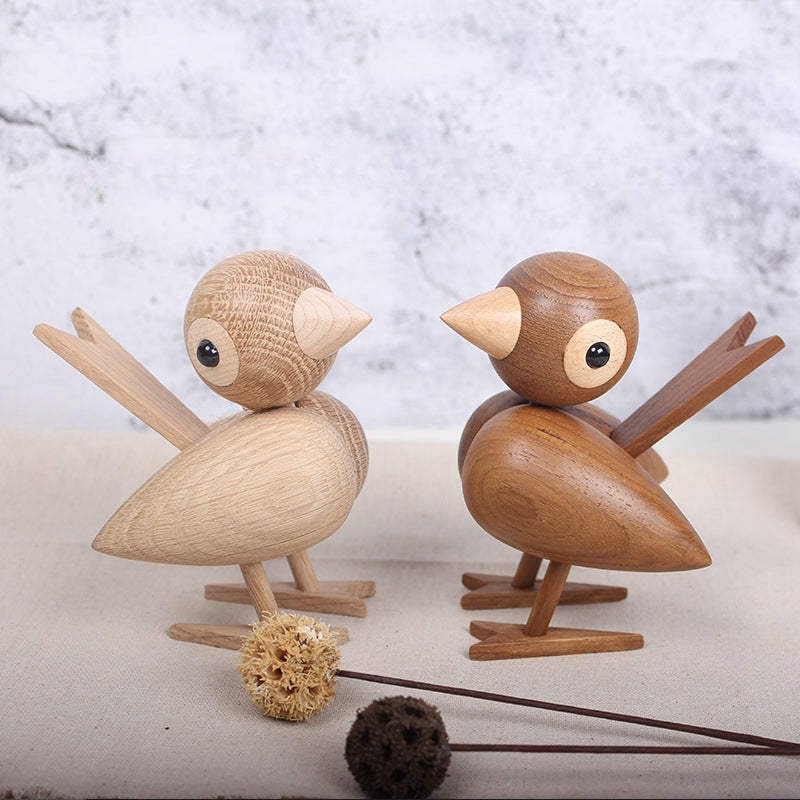 Puppet solid wood creative wood handicrafts sparrow European home decoration bird living room ornament