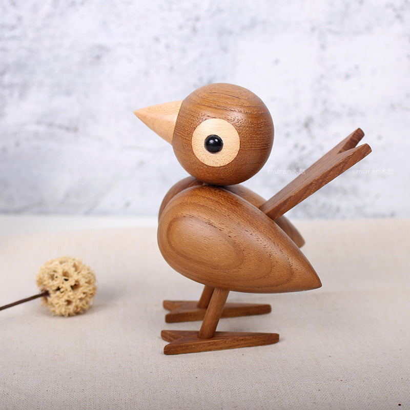 Puppet solid wood creative wood handicrafts sparrow European home decoration bird living room ornament