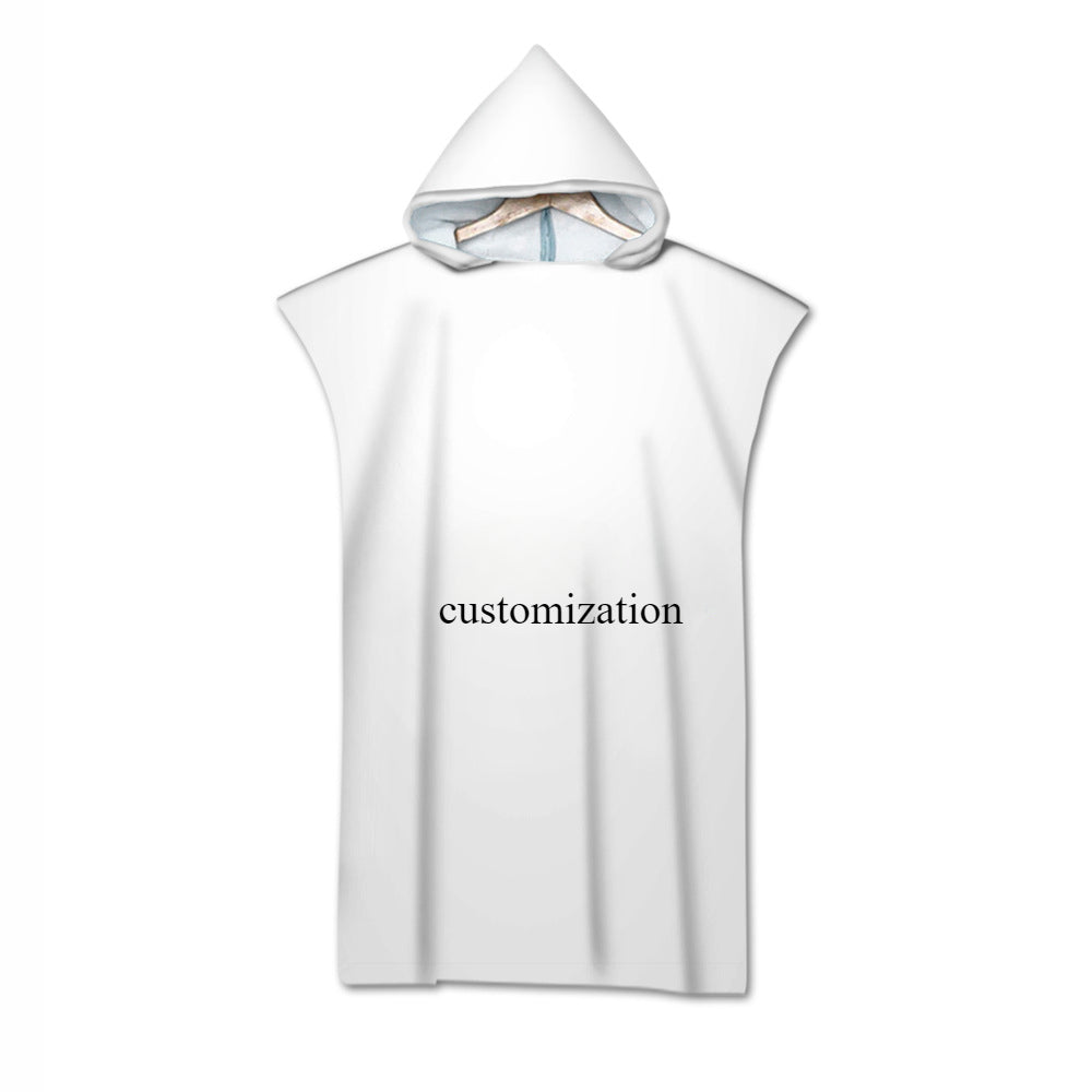 hooded bath towel, embroidered, beach towel 3D digital printing adult, sewn edge bath towel microfiber